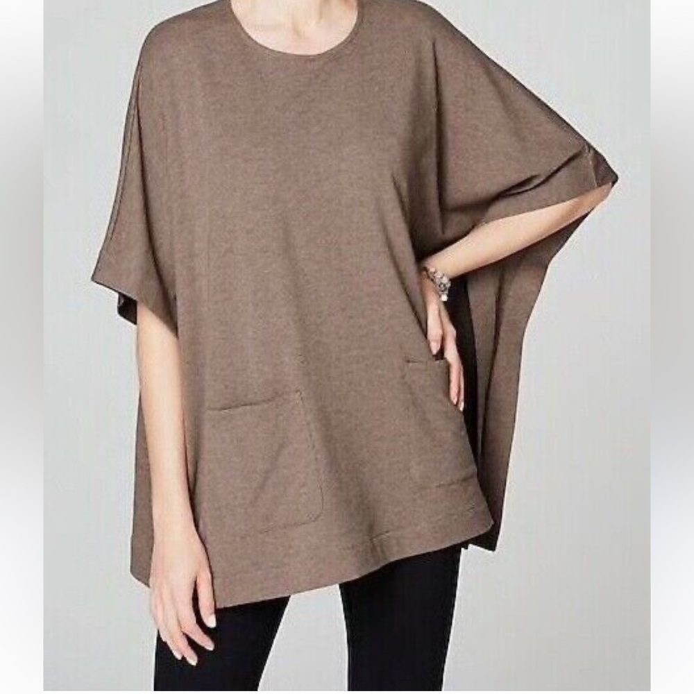 Purejill JJill Driftwood Heather Tan Lagenlook Poncho Top Oversized Scoop Neck